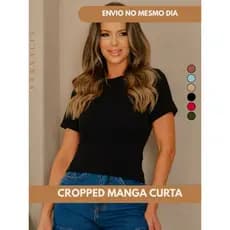 Cropped Camiseta Manga Curta Justa Feminina Texturizado Blusa Modela o Corpo