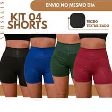 KIT 04 Shorts Feminino 3D Curto Empina Bumbum Sem Transparencia Cintura Alta
