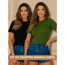 KIT 02 Cropped Camiseta Manga Curta Justa Feminina Texturizado Blusa Modela o Corpo