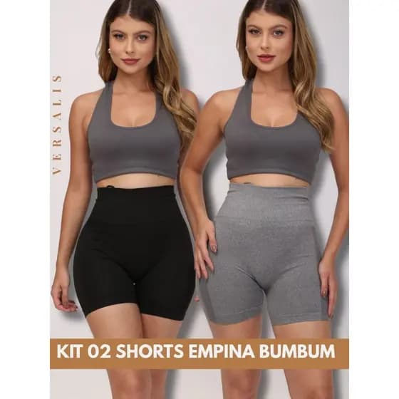 KIT 02 Shorts Feminino Empina Bumbum Cintura Alta Sem Costura Elastico Modela o Corpo Fitness Academia