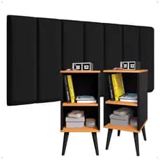 Conjunto P/ Quarto Cabeceira Modulada com 2 Mesa de Cabeceira Charme Casal e Queen