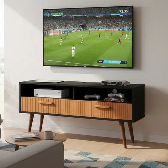 Rack Bancada Sala 2 Portas Nicho 110cm Varias Cores com Pés Quarto Sala TV 42Polegas