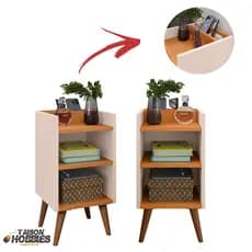 KIT 2 Mesa de Cabeceira Max com Porta Celular Retrô Criado Quarto com Prateleira Nicho Varias Cores