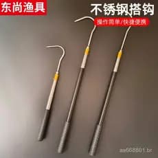 Acessório de pesca com gancho de aço inoxidável, vara telescópica para rede, empunhadura de borracha portátil, mini vara