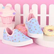 Tenis Escolar Calce Facil Azul Coração Estampado Slip On Caminhada Corrida infantil Criança Volta as Aulas