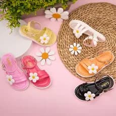 Sandália Infantil Menina Verniz Flor Margarida Laranja Confortável Leve Antiderrapante Casual Verão