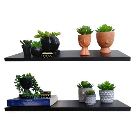 Kit 2 Prateleiras Mdf Preta 100x20 Suporte Invisível