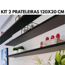 Kit 2 Prateleira Mdf 120x20 Suporte Invisível Na Cor Preta TX