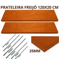 Kit 2 Prateleiras Mdf 120x20 Perfil Grosso 25mm Freijó com Suporte para Fixação