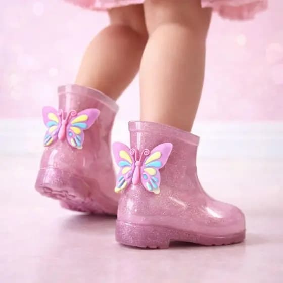 Galocha Infantil Borboleta Menina Bota Feminina Criança Leve Macia  Confortável