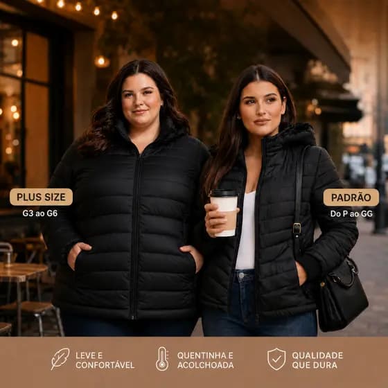 Jaqueta Puffer Feminina Bobojaco Peluciada Impermeavel Capuz Removível Inverno Frio