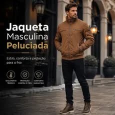 Jaqueta Masculina Bomber Peluciada Impermeável Zíper Bolsos Funcionais Frio Intenso