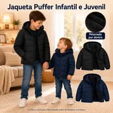 Jaqueta Puffer Infantil Bobojaco Masculino Peluciada Capuz Removível Inverno Frio