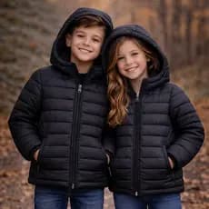 Jaqueta Puffer Infantil Unissex Bobojaco Juvenil Peluciada Capuz Removível Inverno Frio