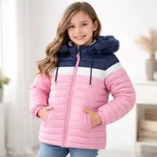 Jaqueta Feminina Infantil Bobojaco Listrada Puffer Peluciada Impermeável Forrada Frio Intenso