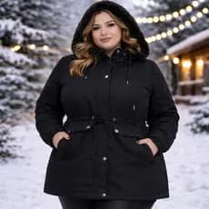Jaqueta Feminina Parka Sarja Plus Size Forrada Pelinho Capuz Inverno Frio Intenso