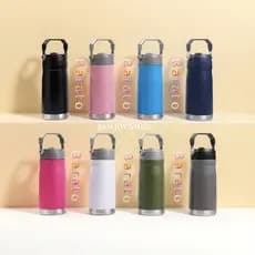 Garrafa Térmica Flip Straw Hidratação 650ml Academia Canudo Varias Cores