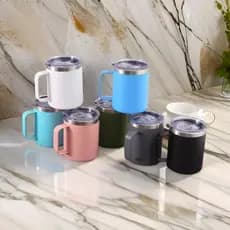 KIT10 unidades Caneca Térmica 360ml Café Isolada Aço Inoxidável Com Alça Viagem Vácuo Parede Dupla