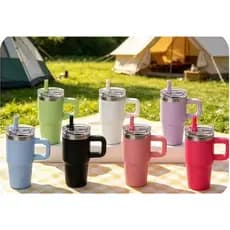 Copo Termico Isolado A Vácuo Potatil Flip Straw Hidratação  14oz 420ml Garrafa Inoxidável Com Alça Portátil