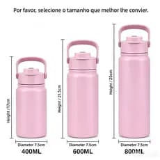 Garrafa térmica inox 400/600/800ml, bico duplo