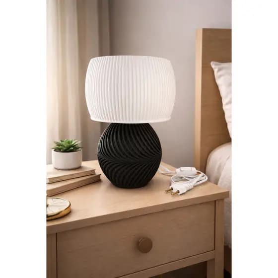 Abajur Twist Design – Abajur Decorativo Moderno em Espiral 3D para Quarto e Sala - Preto e Branco