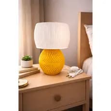 Abajur Twist Design – Abajur Decorativo Moderno em Espiral 3D para Quarto e Sala - Amarelo e Branco