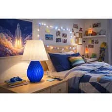 Abajur Wave Azul – Abajur Decorativo Moderno 3D para Quarto e Sala - Azul e Branco