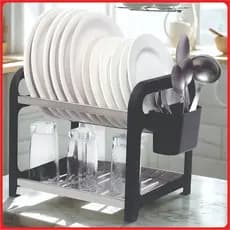 Escorredor de Louça Inox 12 Pratos Copo Panela Pote Assadeira Cozinha Preto Porta Talher Organizador