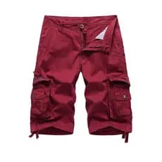 Calções cargo masculinos soltos e casuais com vários bolsos, tamanho grande, em verde militar.