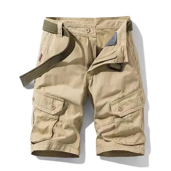 Shorts Cargo Masculinos de Algodão Puro com Bolsos, Shorts de Praia