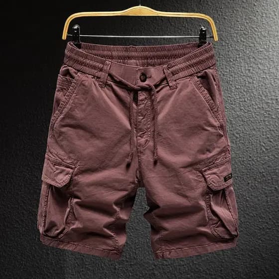 Calções de trabalho premium cor bordô para homens, calças esportivas de verão de estilo europeu e corte solto.