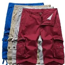 Calções de trabalho masculinos soltos e casuais, tamanho grande, com vários bolsos.