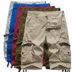 Novos shorts masculinos soltos e casuais para trabalho, tamanho grande, com vários bolsos, de comprimento médio para o v