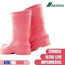 Bota Galocha Baspan EVA Ultraleve Masculina Feminina Térmica Cano Médio Azul Rosa