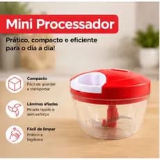 Processador Manual de Alimentos 500ml 3 Lâminas Inox Triturador de Alho Cebola Legumes