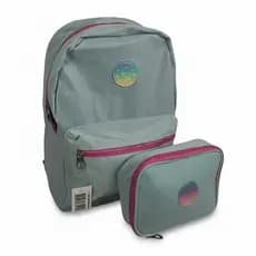 Kit Escolar Feminino Mochila Nylon Resistente + Estojo 100 Pens Rainbow com Divisórias e Alças Acolchoadas