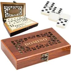 Jogo de Dominó de Ossos Profissional com 28 Peças Estojo Luxo de Madeira Envernizada Portátil e Decorativo