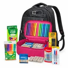 Material Escolar Completo Mochila Estojo e Canetas Ensino Médio Fundamental Faculdade Volta as Aulas