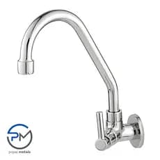 Torneira bica móvel de cozinha parede alavanca 1/4 inox acabamento cromada