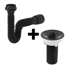 Kit Pia Banheiro Sifão 72cm + Válvula 7/8 abs preto