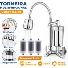 Torneira Gourmet Filtro de Parede Cozinha Flexível Jato Duplo Cromada Luxo 1/4 de volta