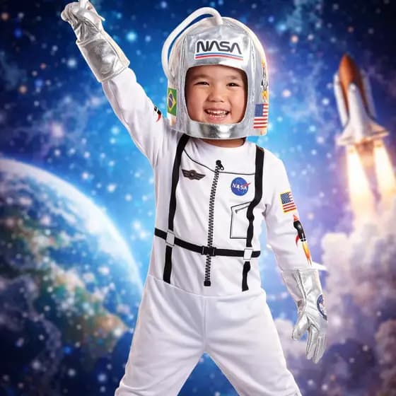 Kit Fantasia Astronauta Infantil Nasa Luxo C/ Capacete Luvas Envio Imediato