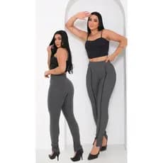 Calça xadrez skinny com fenda e fita em couro cintura alta malha jacar