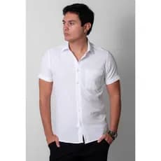 Camisa Social Manga Curta Masculina Listras de Relevo e com Bolso