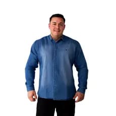 Camisa Masculina Manga Longa Jeans Plus Size