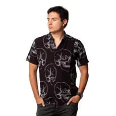 Camisa Social Masculina Manga Curta de Viscose Caveira grande