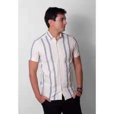 Camisa Social Manga Curta Masculina Viscolinho Listrada