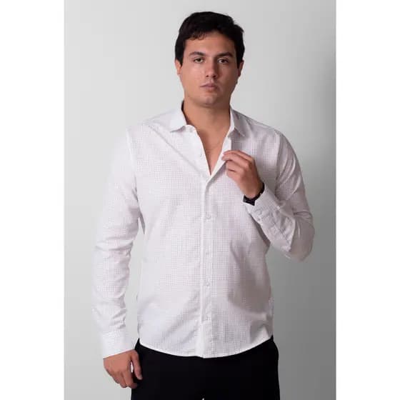 Camisa Social Masculina Manga Longa Masculina Xadrez Risca de Giz