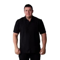 Camisa Social Masculina Manga Curta Listras Plus Size Com Bolso Bordado
