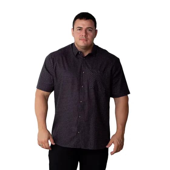 Camisa Social Masculina Manga Curta Xadrez Plus Size Flame Com Bolso